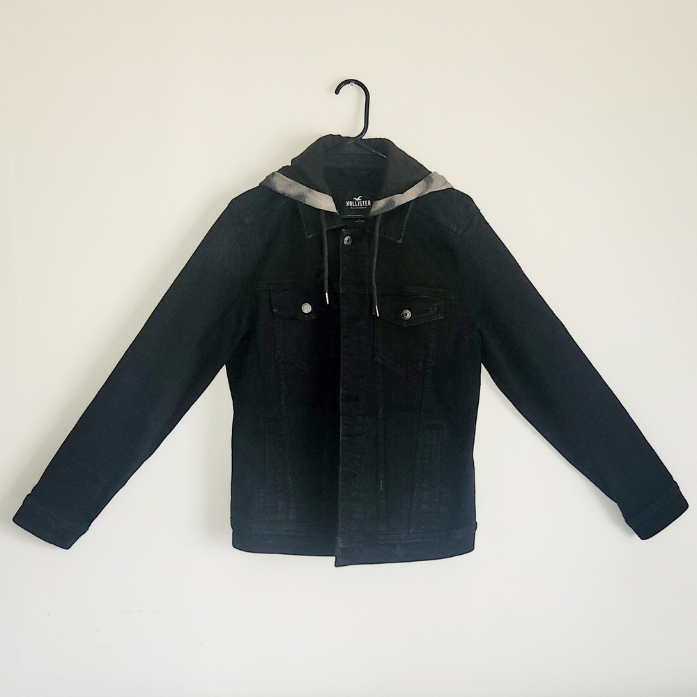 Men's Black Denim Jacket with Hood